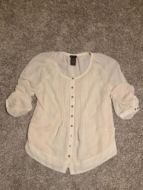 GRACE ELEMENTS Soft Cream Pintuck Button Blouse With Pockets